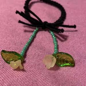 Artistically Enhanced Hair Elastics w Glass Bead Leaves & Flowers & Stems